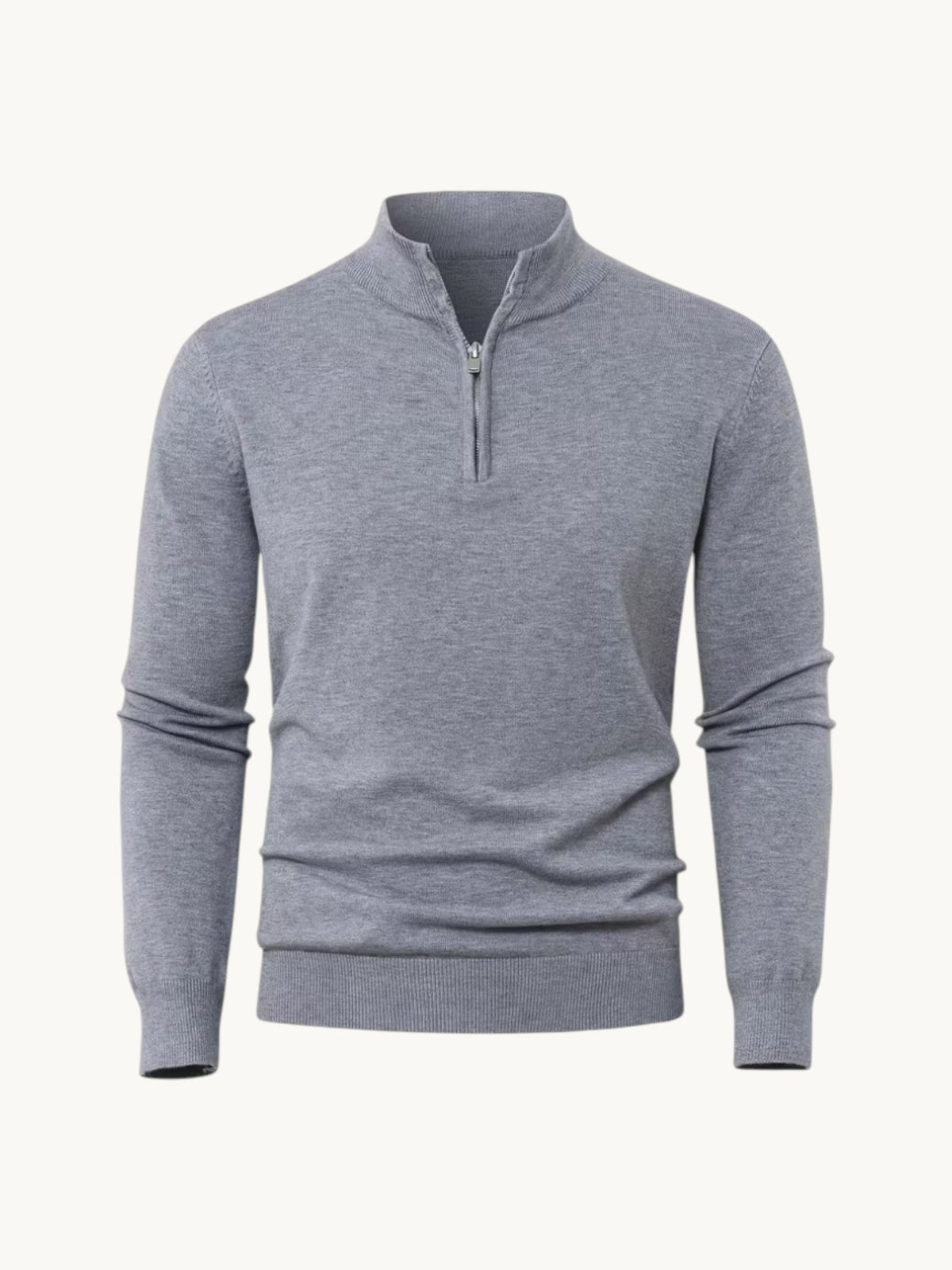 Pull en maille gris chiné à col zippé, vue de face