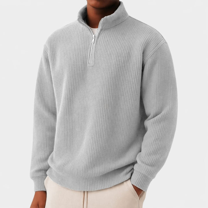 Pull gaufré demi-zip in Gray | By Old Money