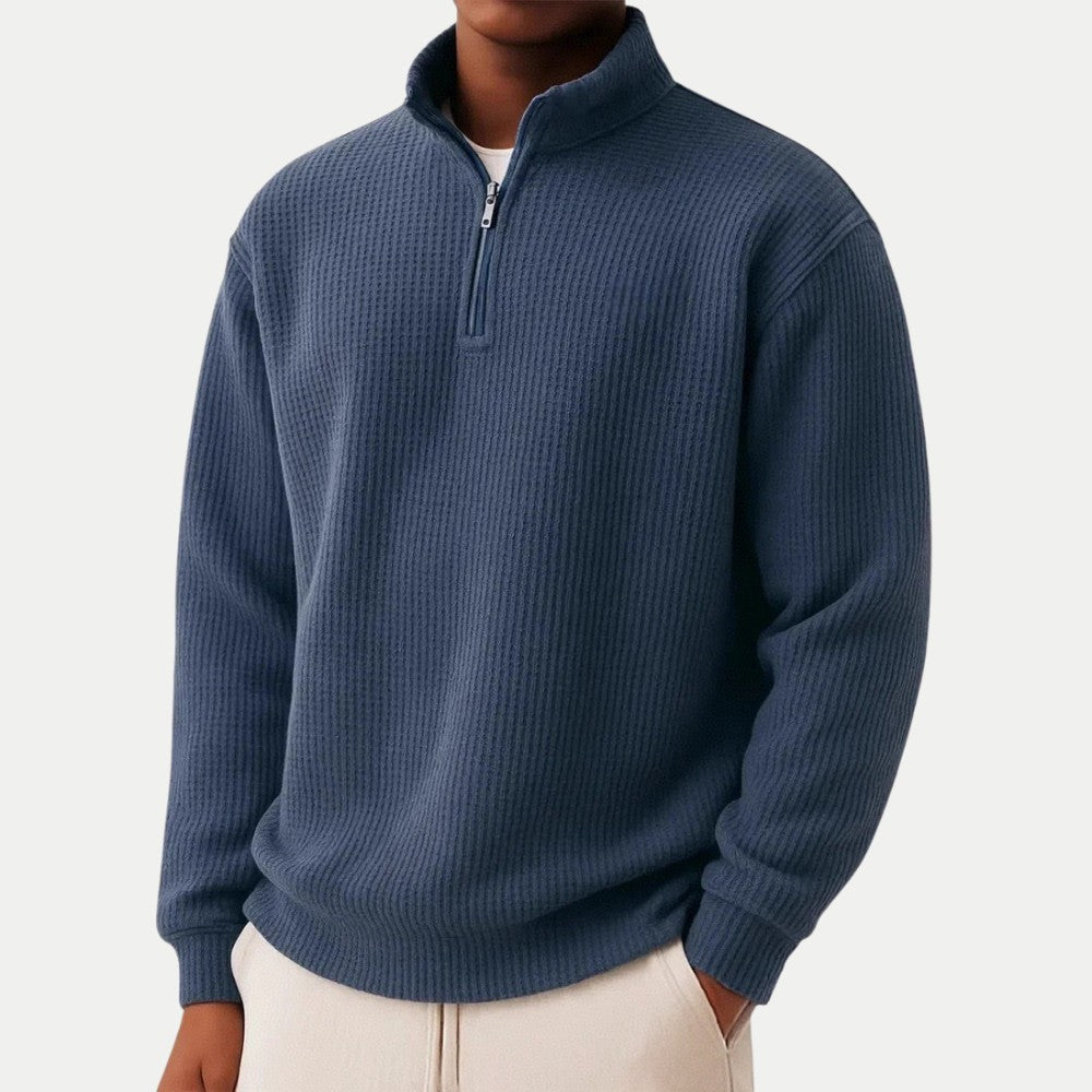 Pull gaufré demi-zip in Navy | By Old Money