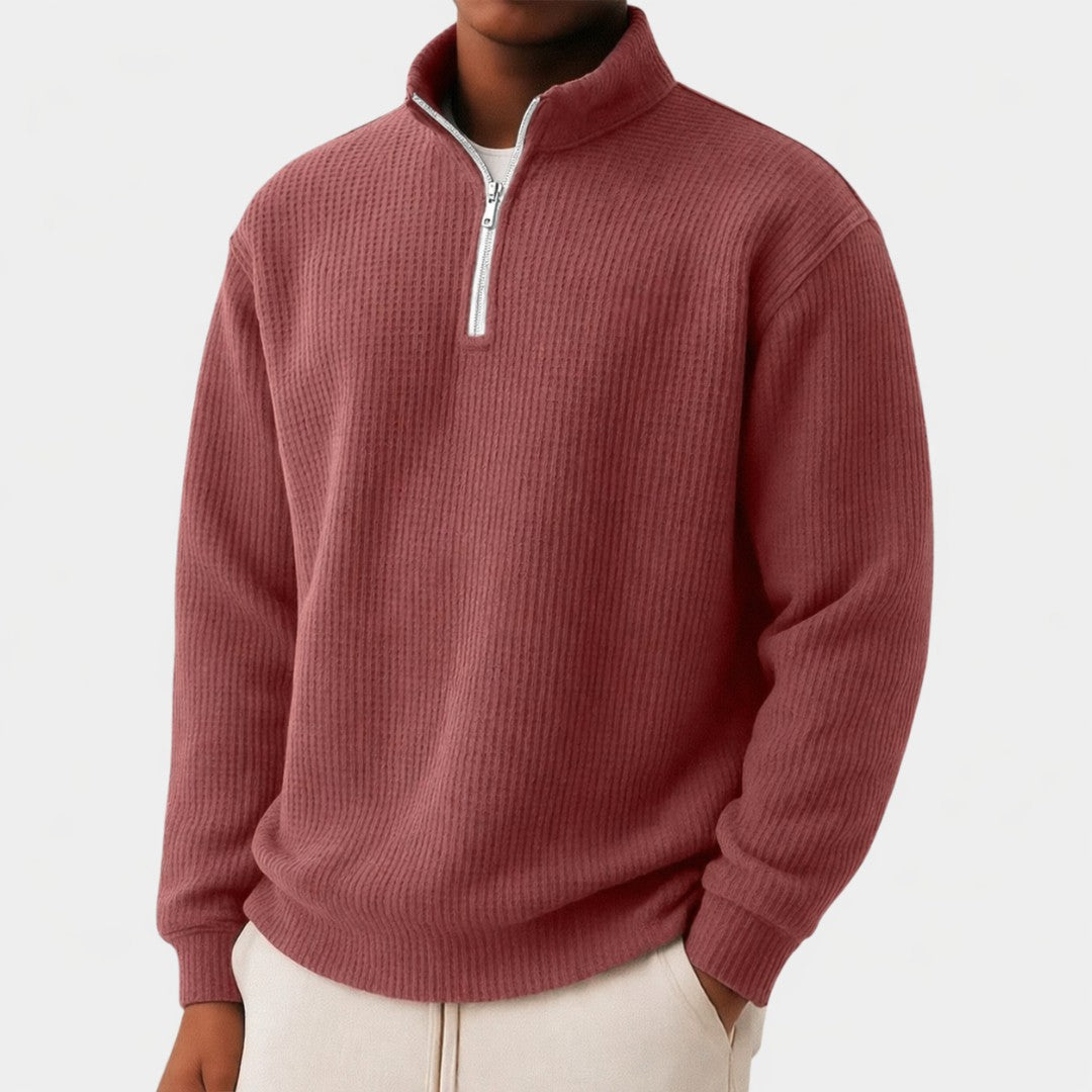 Pull gaufré demi-zip in Red | By Old Money