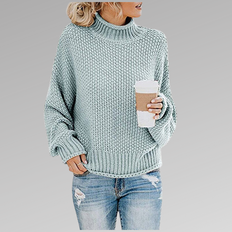 Pull gaufré manches chauve-souris pour femme, coloris bleu ciel