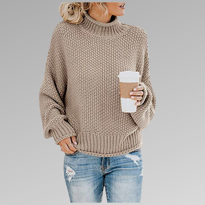 Pull gaufré manches chauve-souris pour femme, coloris beige