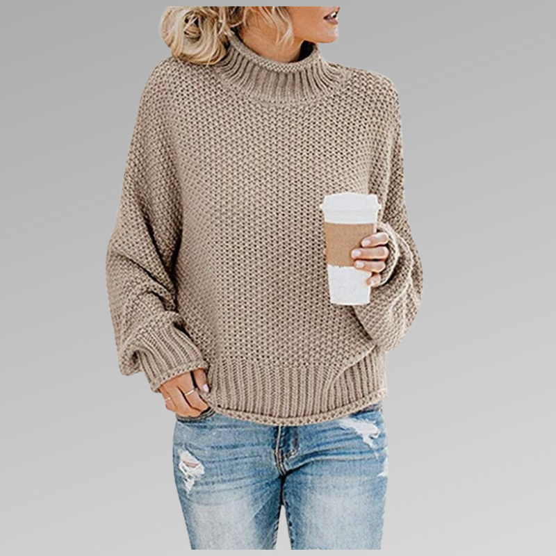 Pull gaufré manches chauve-souris pour femme, coloris beige