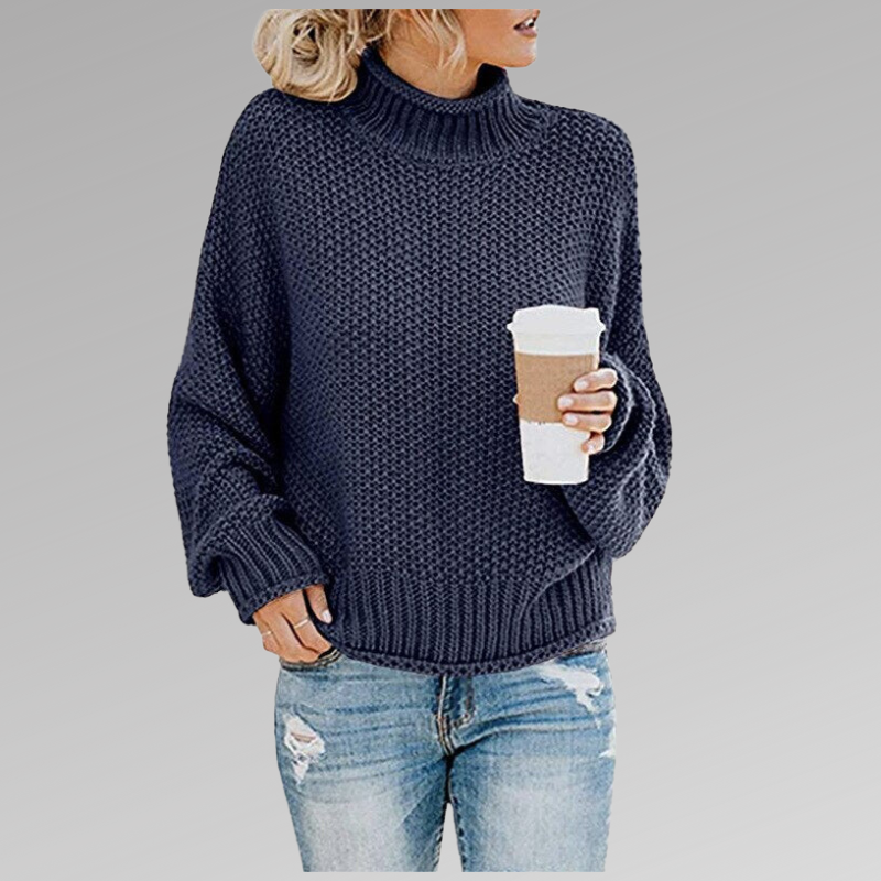 Pull gaufré manches chauve-souris pour femme, coloris bleu