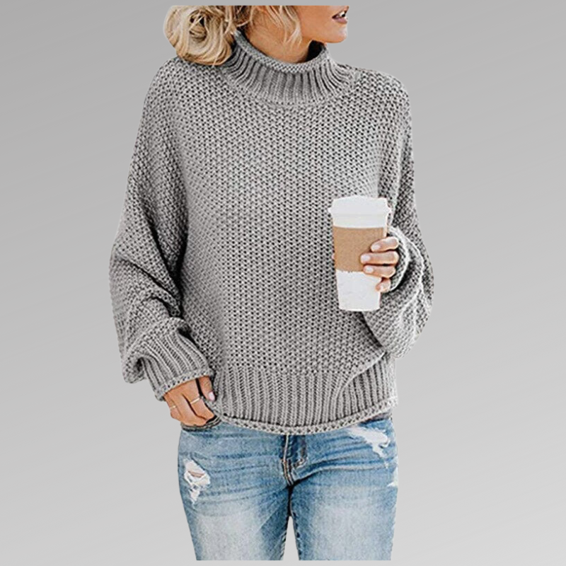 Pull gaufré manches chauve-souris pour femme, coloris gris