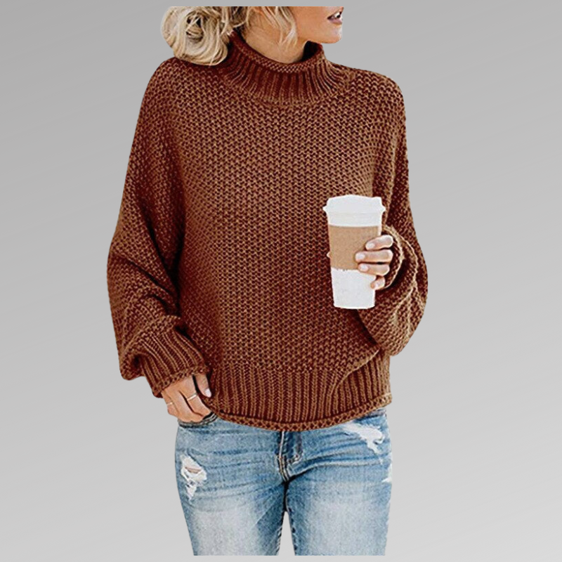 Pull gaufré manches chauve-souris pour femme, coloris marron