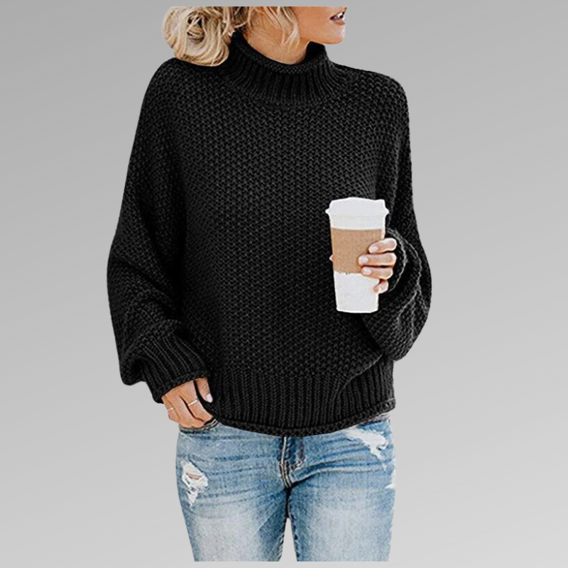 Pull gaufré manches chauve-souris pour femme, coloris noir