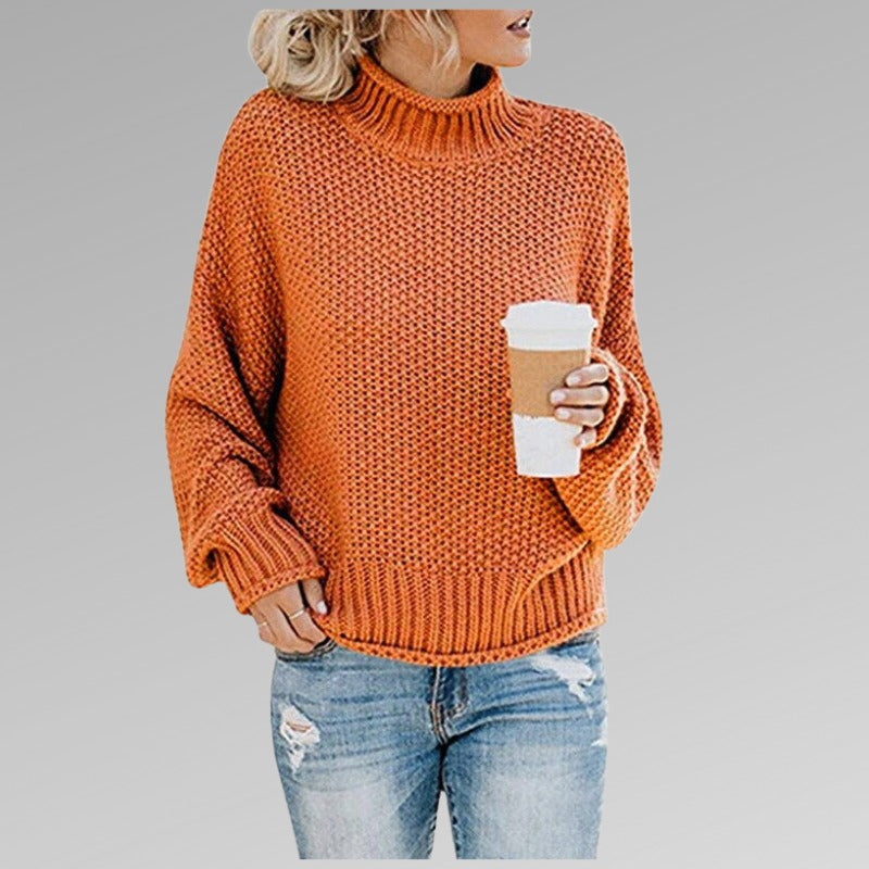 Pull gaufré manches chauve-souris pour femme, coloris orange