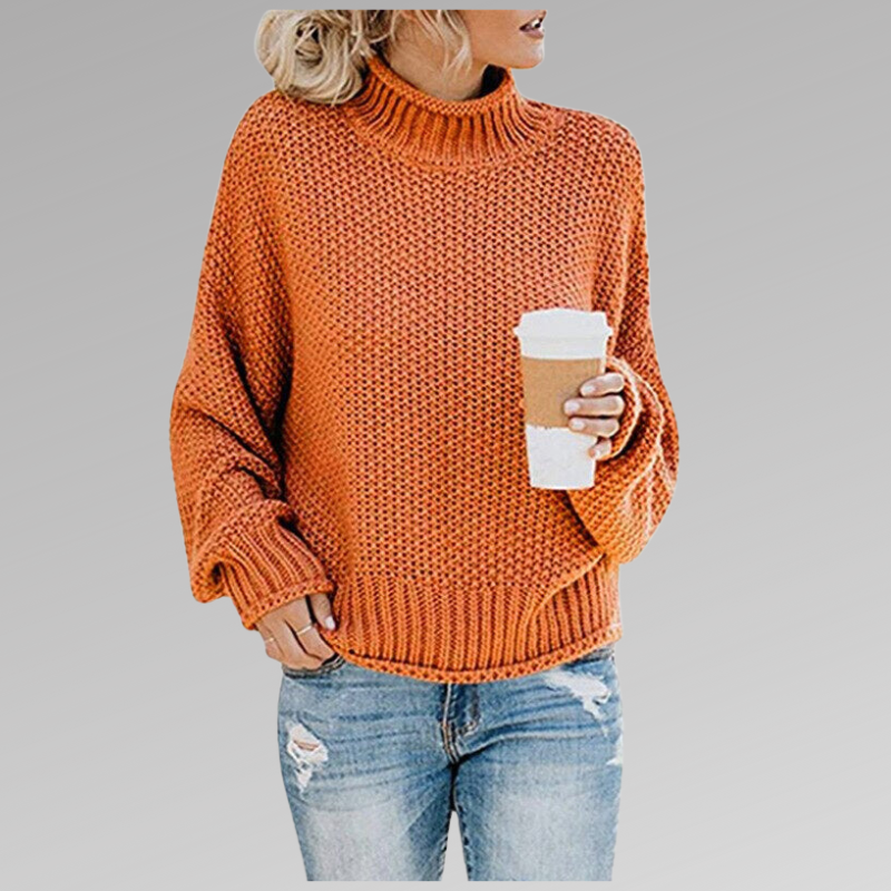 Pull gaufré manches chauve-souris pour femme, coloris orange