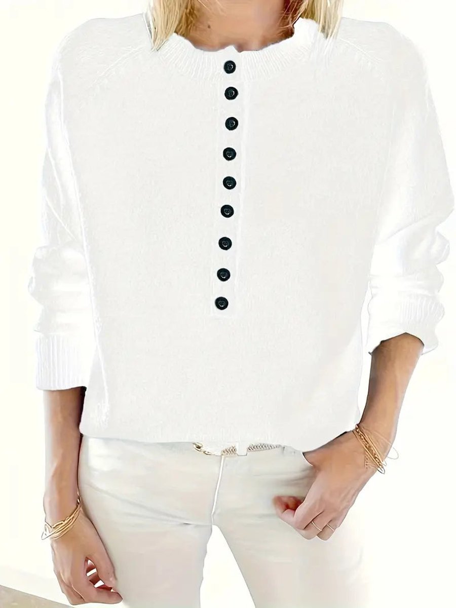 Pull henley boutonné, coloris blanc, vue de face