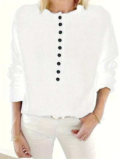 Pull henley boutonné, coloris blanc, vue de face