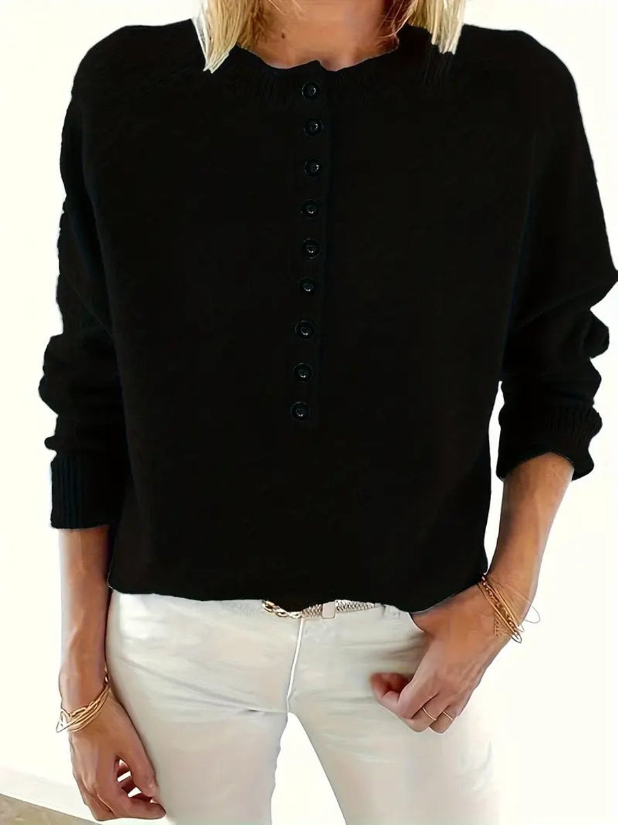 Pull henley boutonné, coloris noir, vue de face