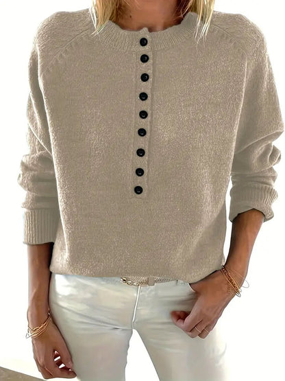 Pull henley boutonné, coloris pierre, vue de face