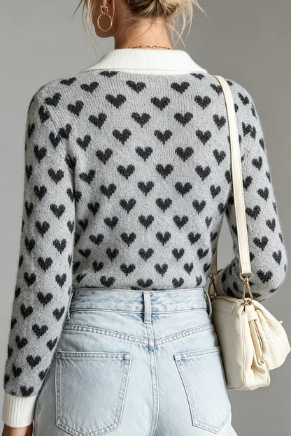Pull jacquard col polo, coloris gris, vue de dos