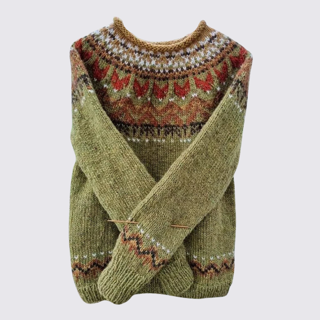 Pull à empiècement jacquard pour femme, coloris vert olive
