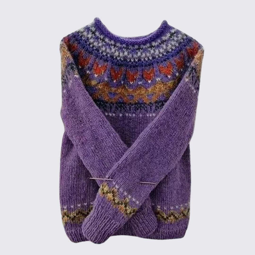 Pull à empiècement jacquard pour femme, coloris violet