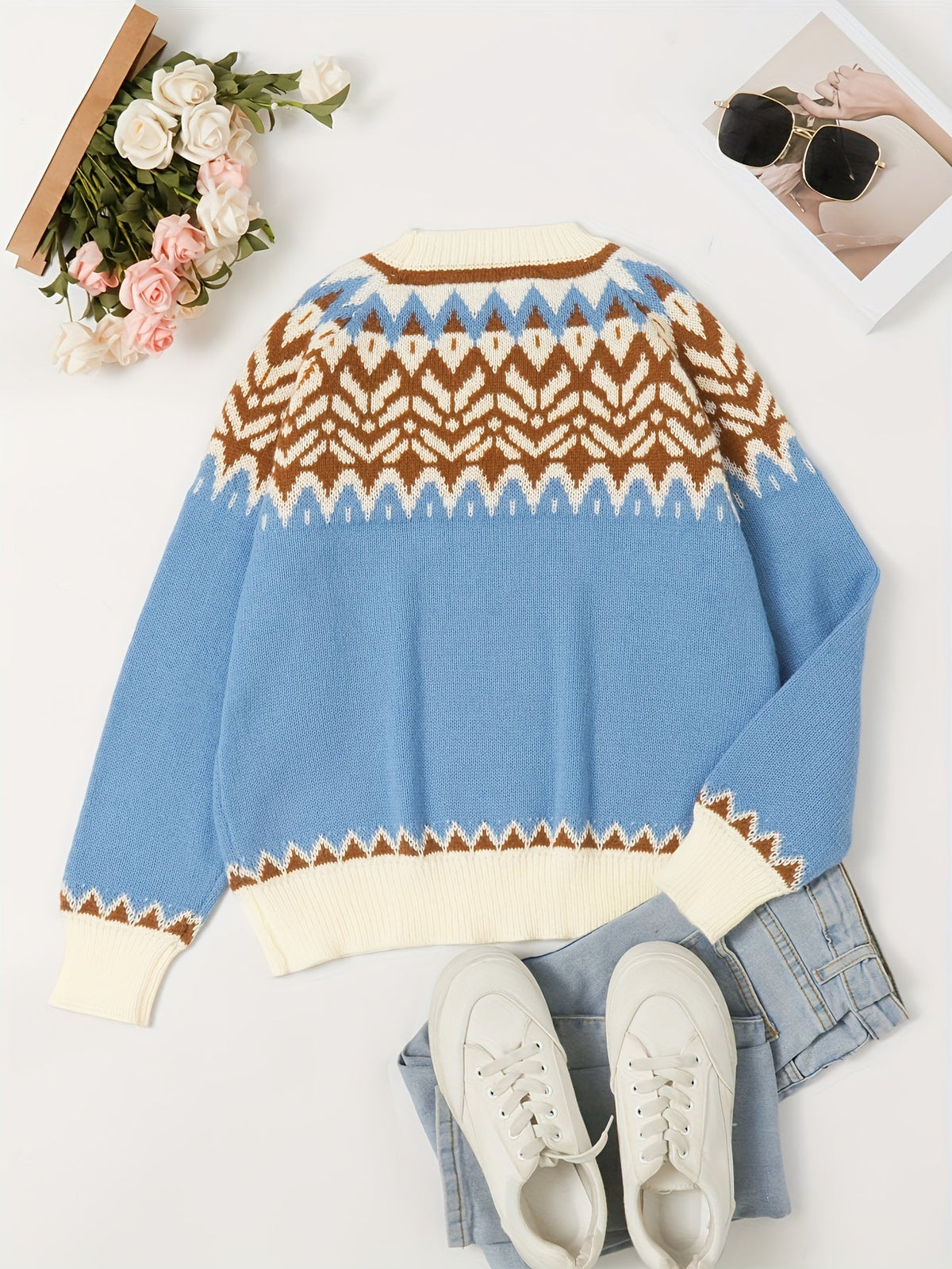 Pull jacquard à zigzags pour femme, vue 3