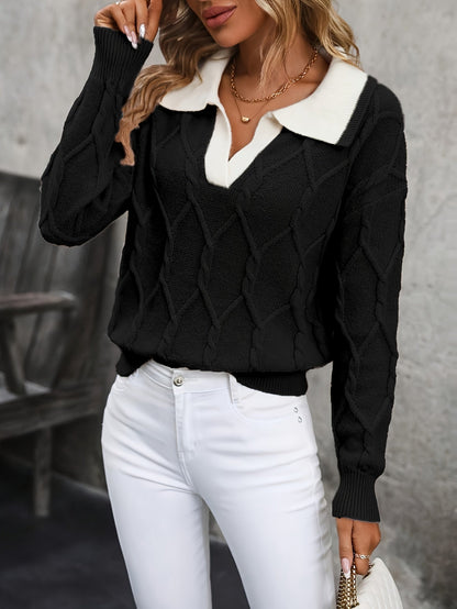 Pull losanges col polo, coloris noir, vue de face