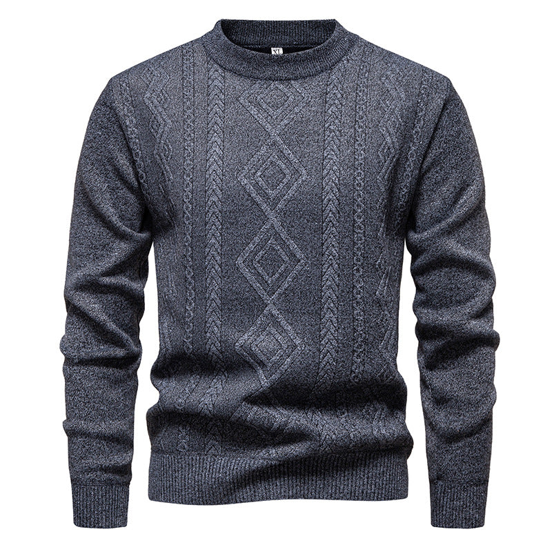 Pull à losanges gris en maille fine, col rond, vue de face