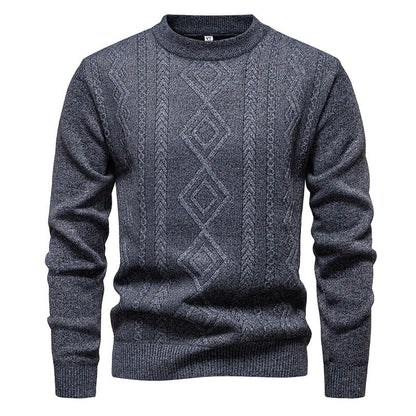 Pull à losanges gris en maille fine, col rond, vue de face