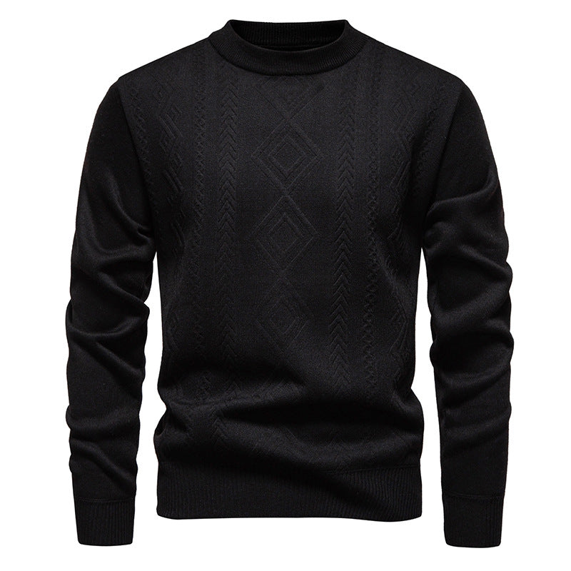 Pull à losanges noir en maille fine, col rond, vue de face