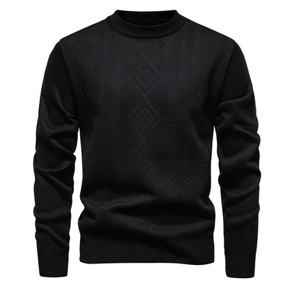 Pull à losanges noir en maille fine, col rond, vue de face