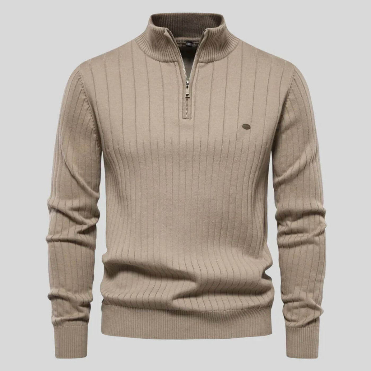 Pull maille côtelée zippé in Beige | By Old Money