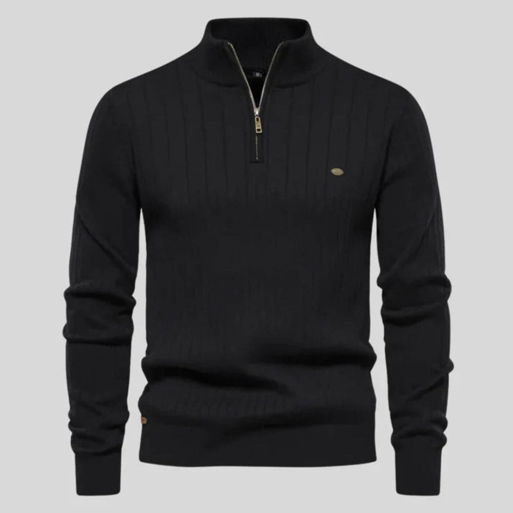 Pull maille côtelée zippé in Black | By Old Money
