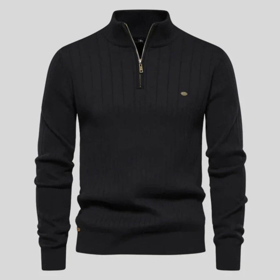 Pull maille côtelée zippé in Black | By Old Money