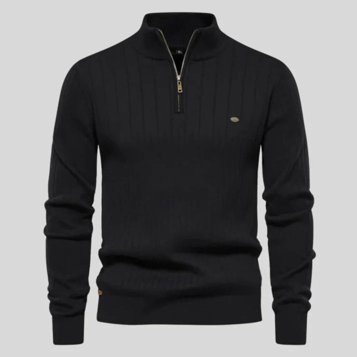 Pull maille côtelée zippé in Black | By Old Money