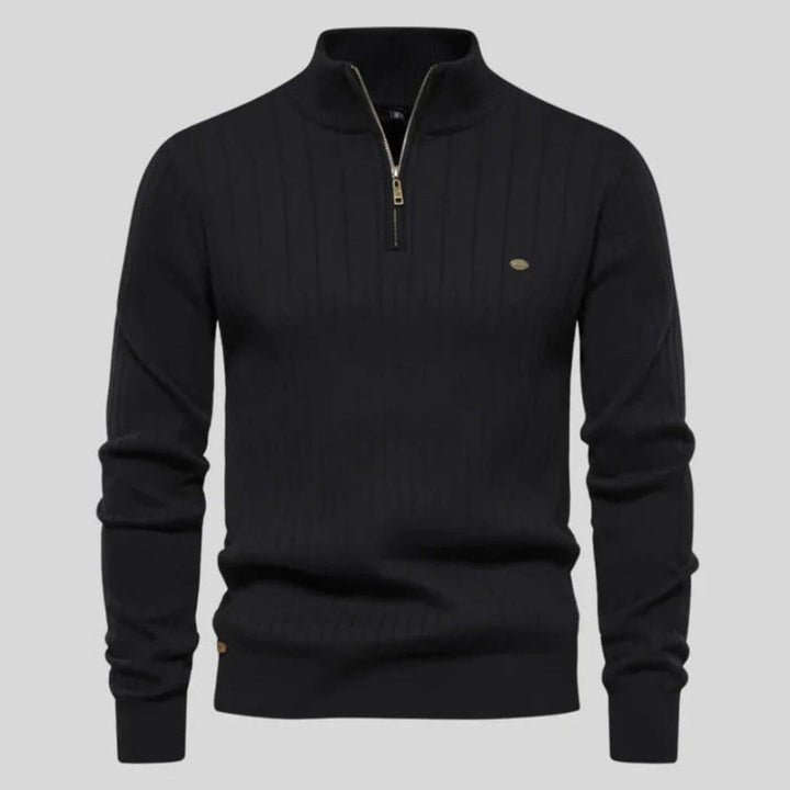 Pull maille côtelée zippé in Black | By Old Money