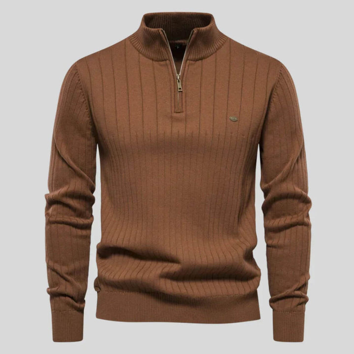 Pull maille côtelée zippé in Brown | By Old Money