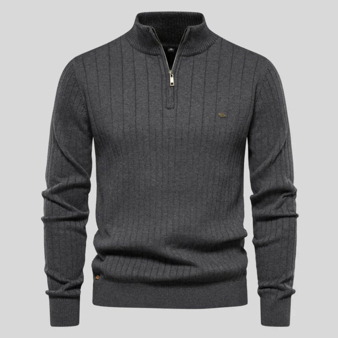 Pull maille côtelée zippé in Gray | By Old Money
