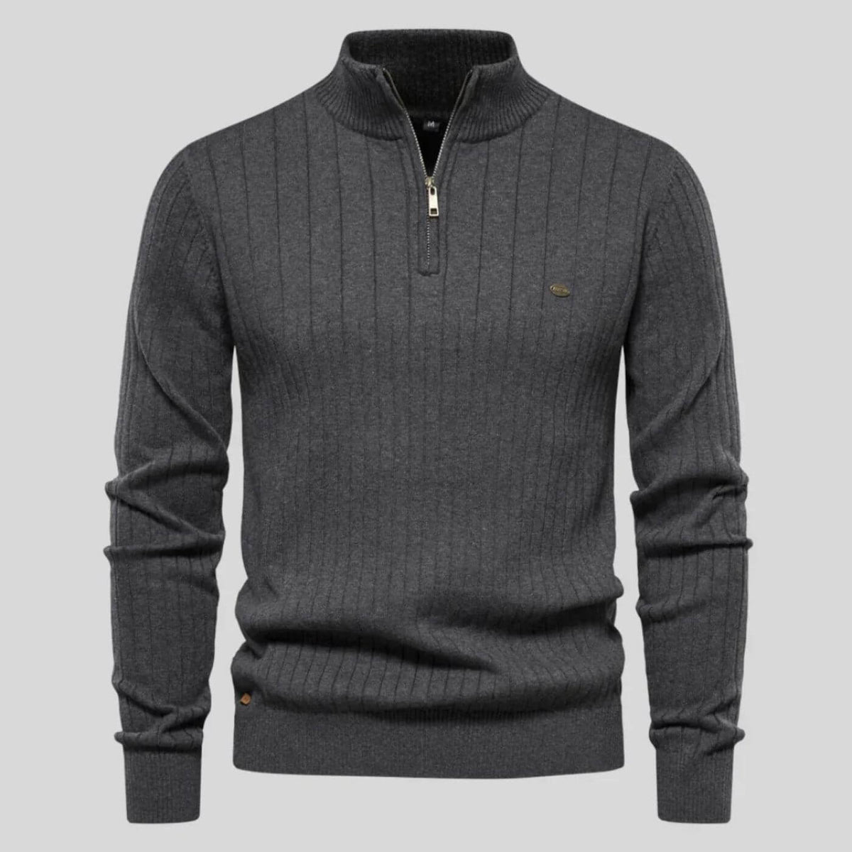 Pull maille côtelée zippé in Gray | By Old Money