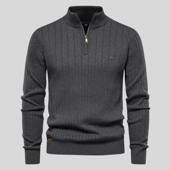 Pull maille côtelée zippé in Gray | By Old Money