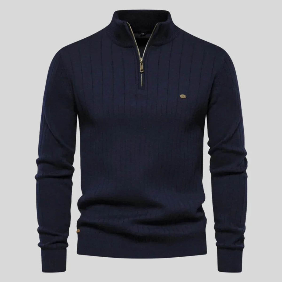 Pull maille côtelée zippé in Navy | By Old Money