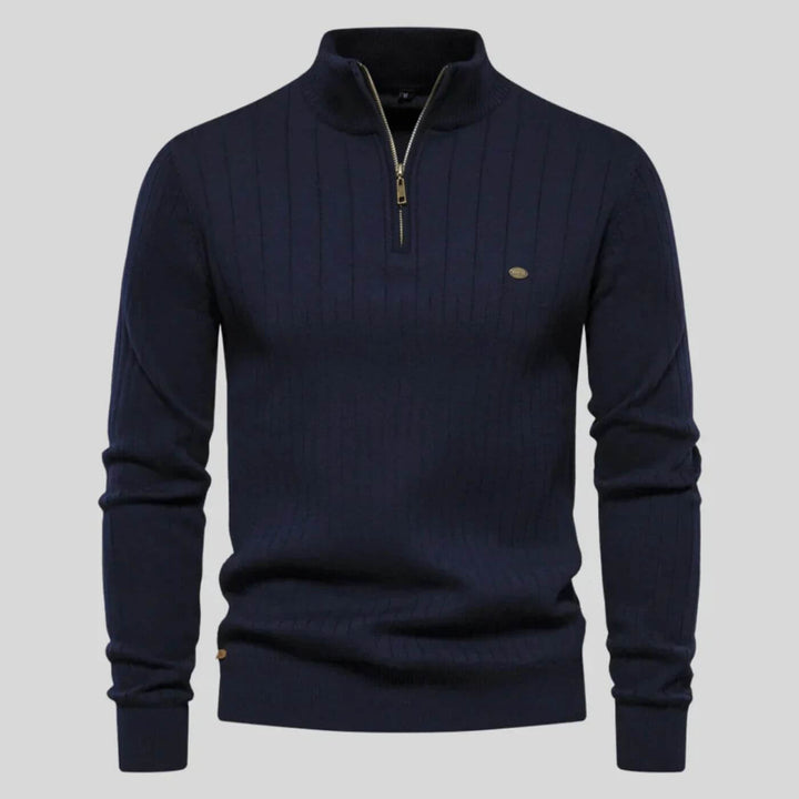 Pull maille côtelée zippé in Navy | By Old Money
