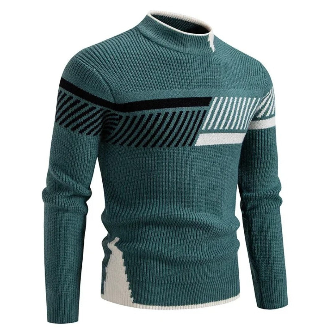 Pull en maille côtelée pour homme à motif géométrique