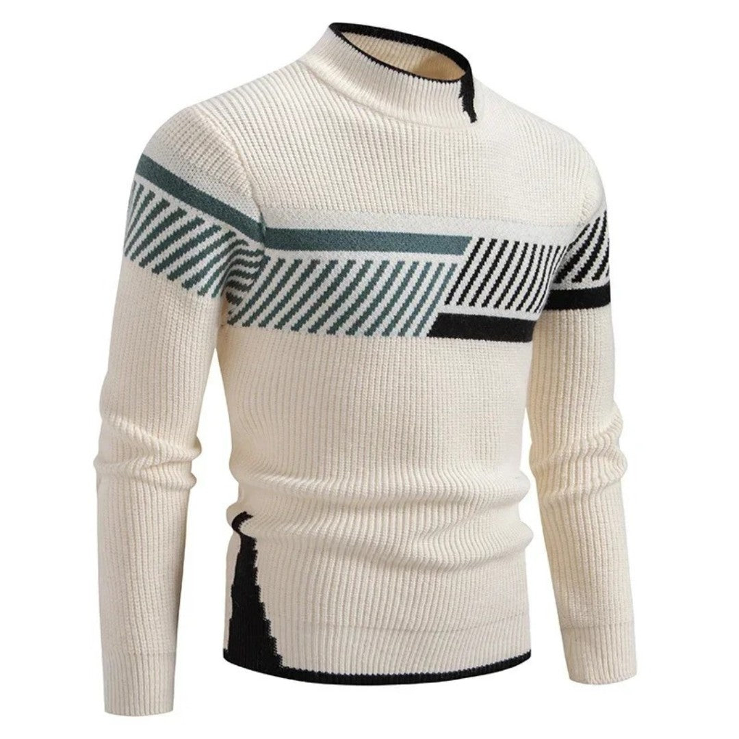 Pull à motif géométrique, ivoire/noir