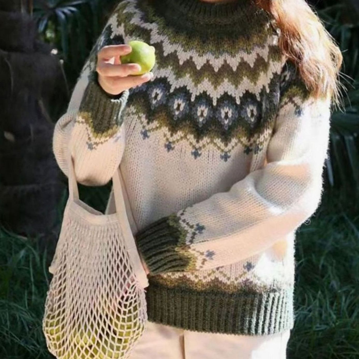 Pull norvégien bords contrastés pour femme, coloris crème