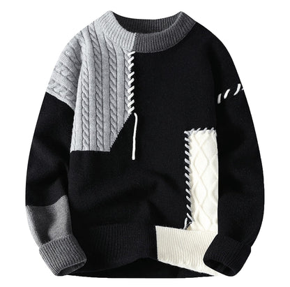 Pull patchwork col rond, noir