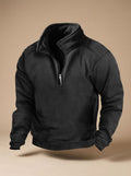 Pull polaire homme noir à col montant zippé, vue de trois quarts