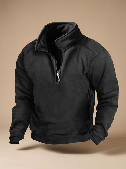 Pull polaire homme noir à col montant zippé, vue de trois quarts