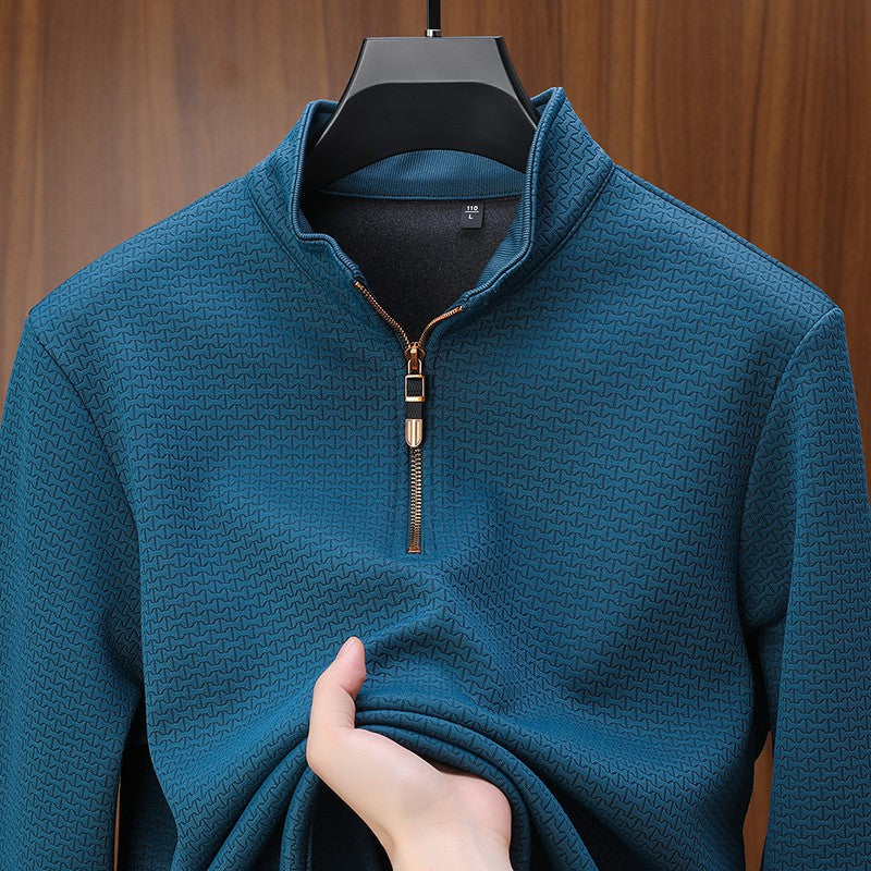 Pull gaufré à quart de zip, bleu canard