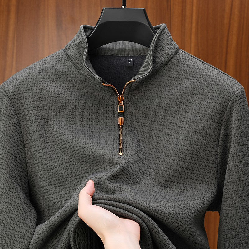 Pull gaufré à quart de zip, gris foncé