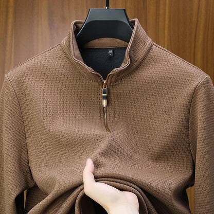 Pull gaufré à quart de zip, marron