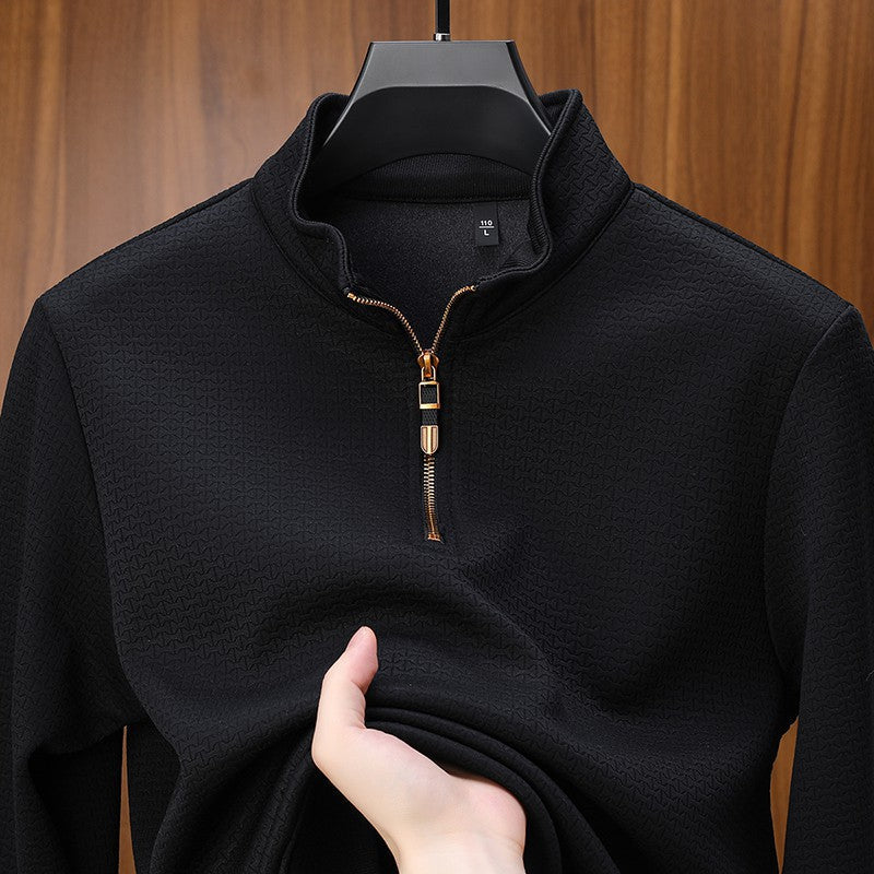 Pull gaufré à quart de zip, noir