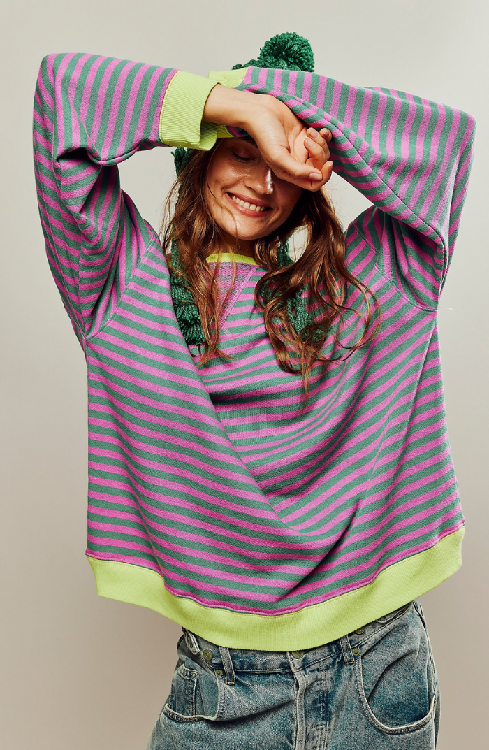 Pull rayé oversize, coloris multicolore, vu de face
