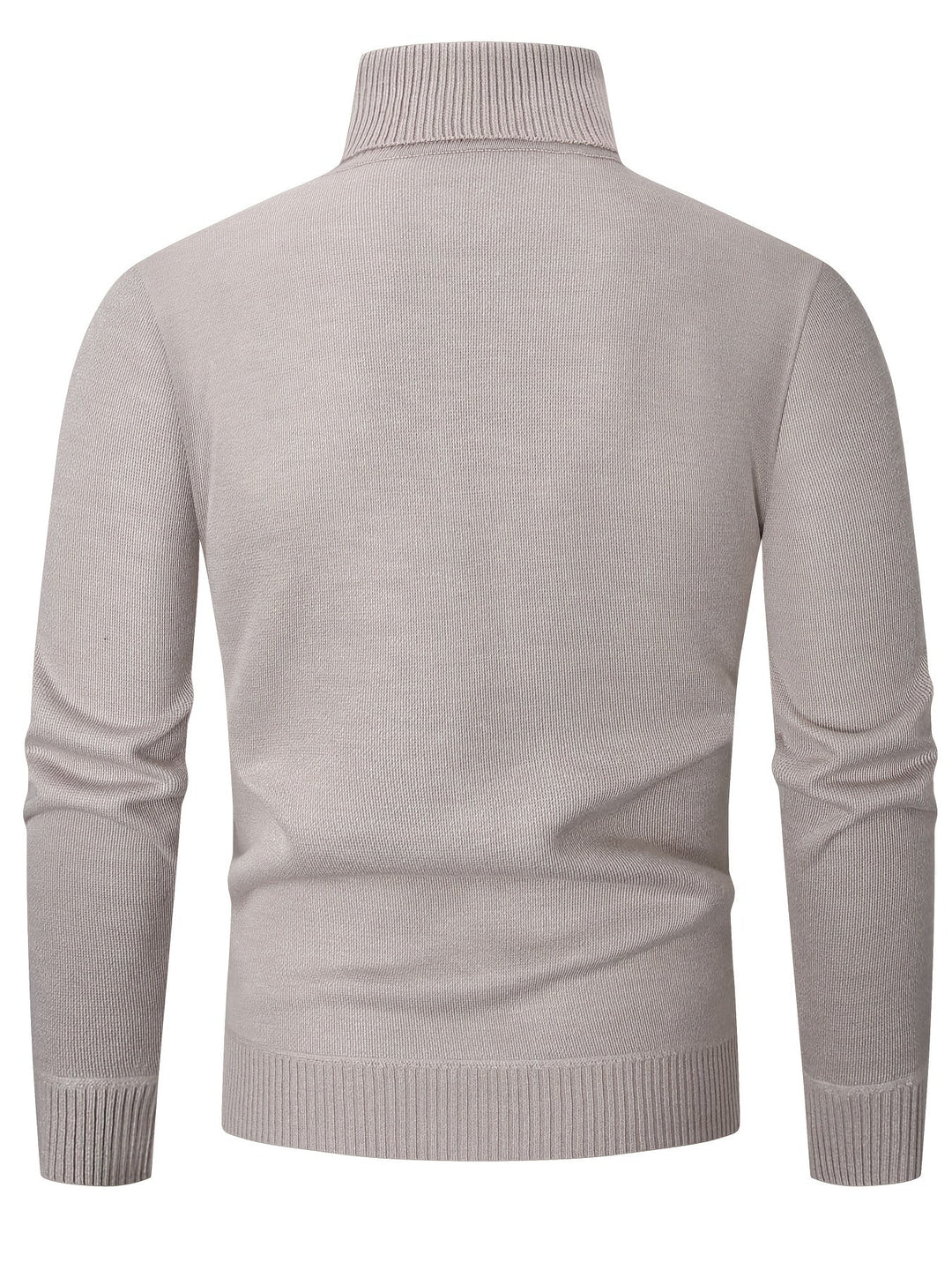 Dos du pull à col roulé crème, maille unie et large bord-côte dans le bas