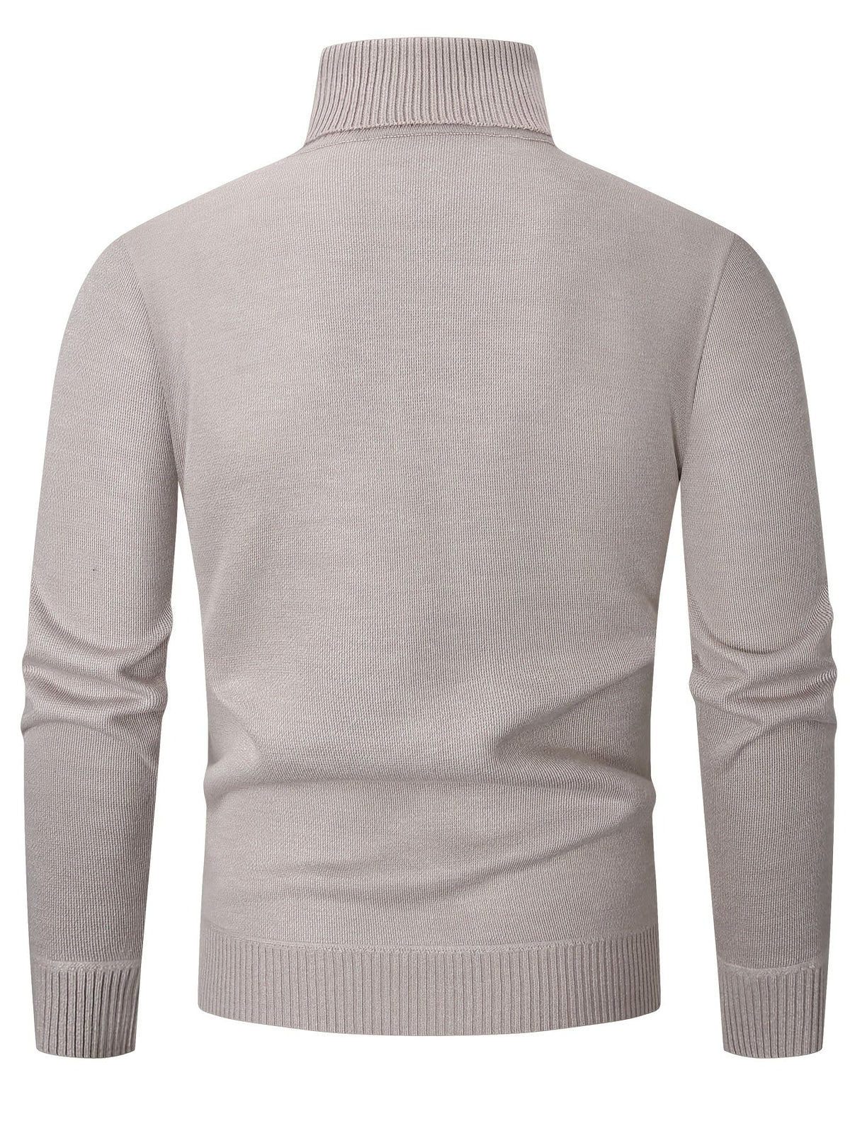Dos du pull à col roulé crème, maille unie et large bord-côte dans le bas
